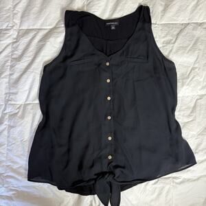 Fortune & Ivy Black Tie Front Blouse Sleeveless Button Down Tank Top Stitch Fix